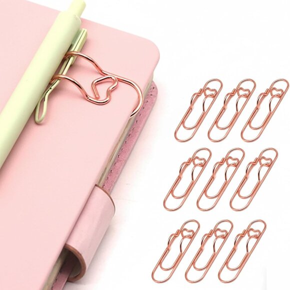 12-Pack Pen Holder Clips for Notebook, Cute Heart Paper Clips,Rose Gold Office S - Picture 1 of 7